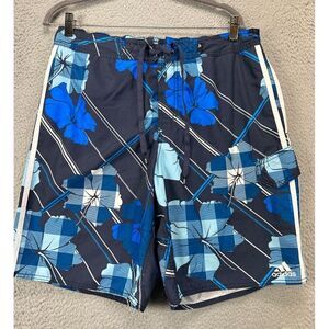 Adidas Swim Trunks Adult 34 Blue Floral Board Shorts Drawstring Suit Surfing Men